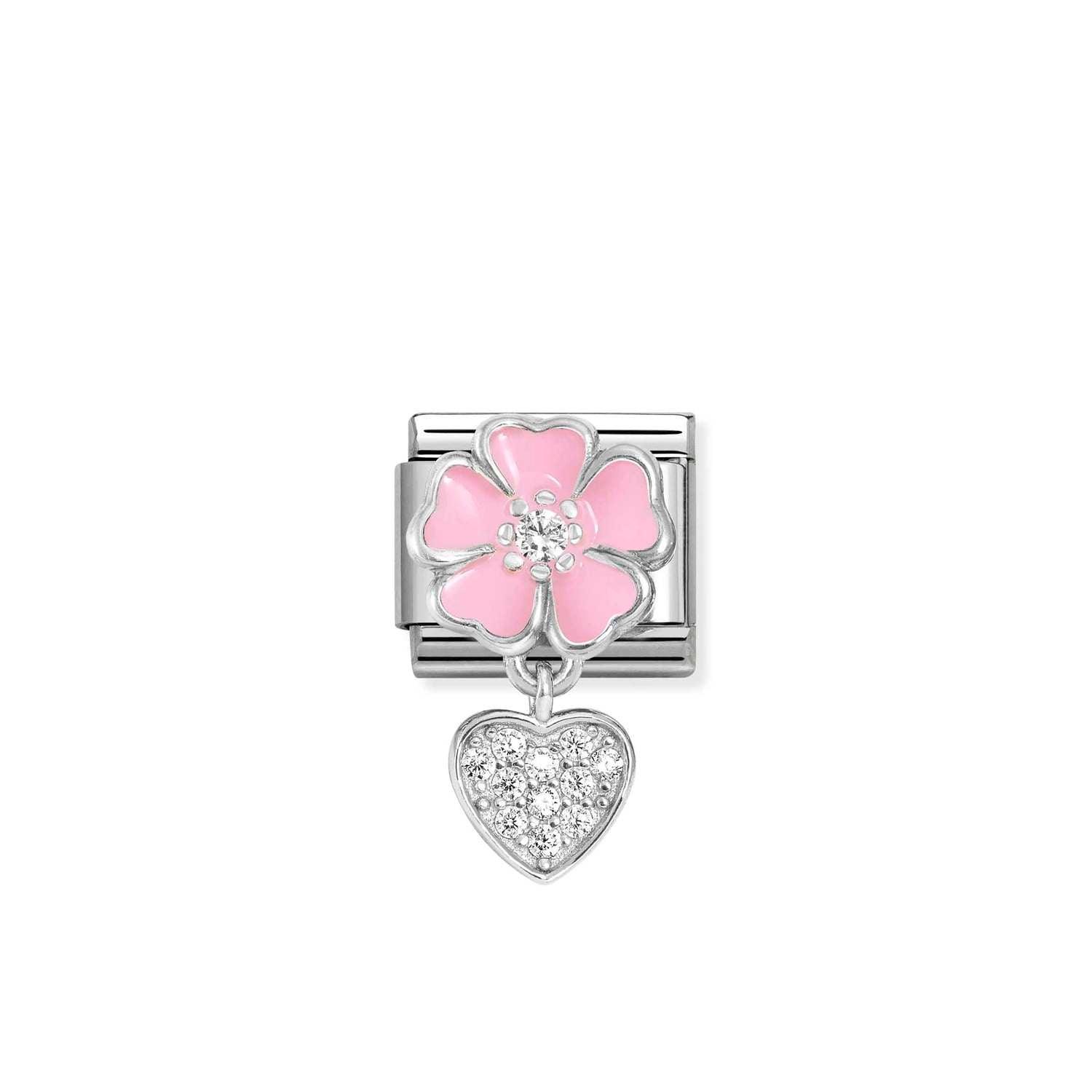 Nomination Classic Silver Pink Peach Blossom Heart Charm – Rococo Jewellery