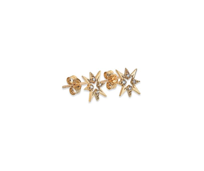 9ct Yellow Gold Star Stud Earrings With CZ - 5mm, Post & Backs Also Gold, UK Made