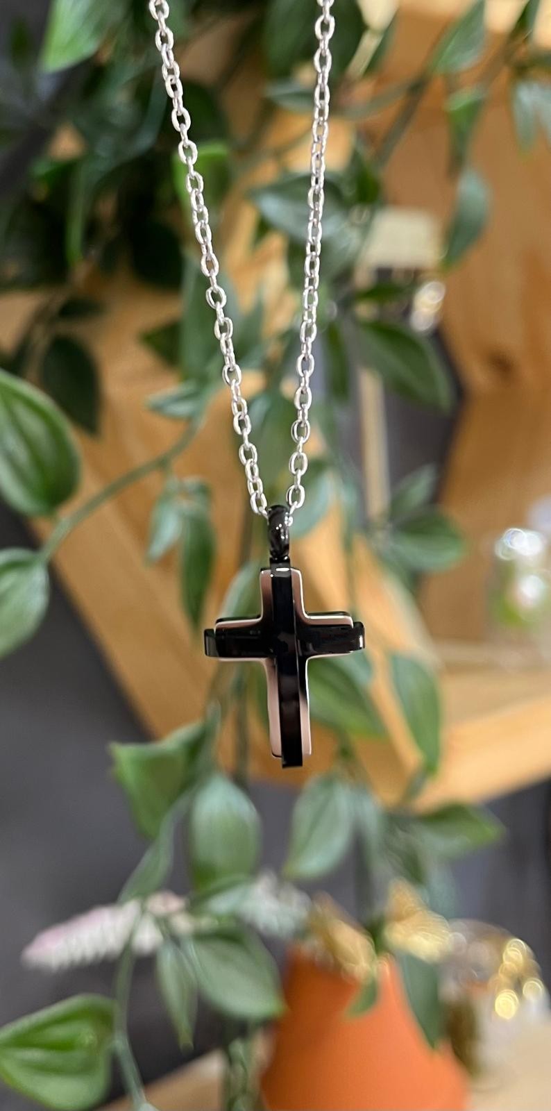 Unique Co Stainless Steel Black IP Cross Pendant Necklace - Main Image
