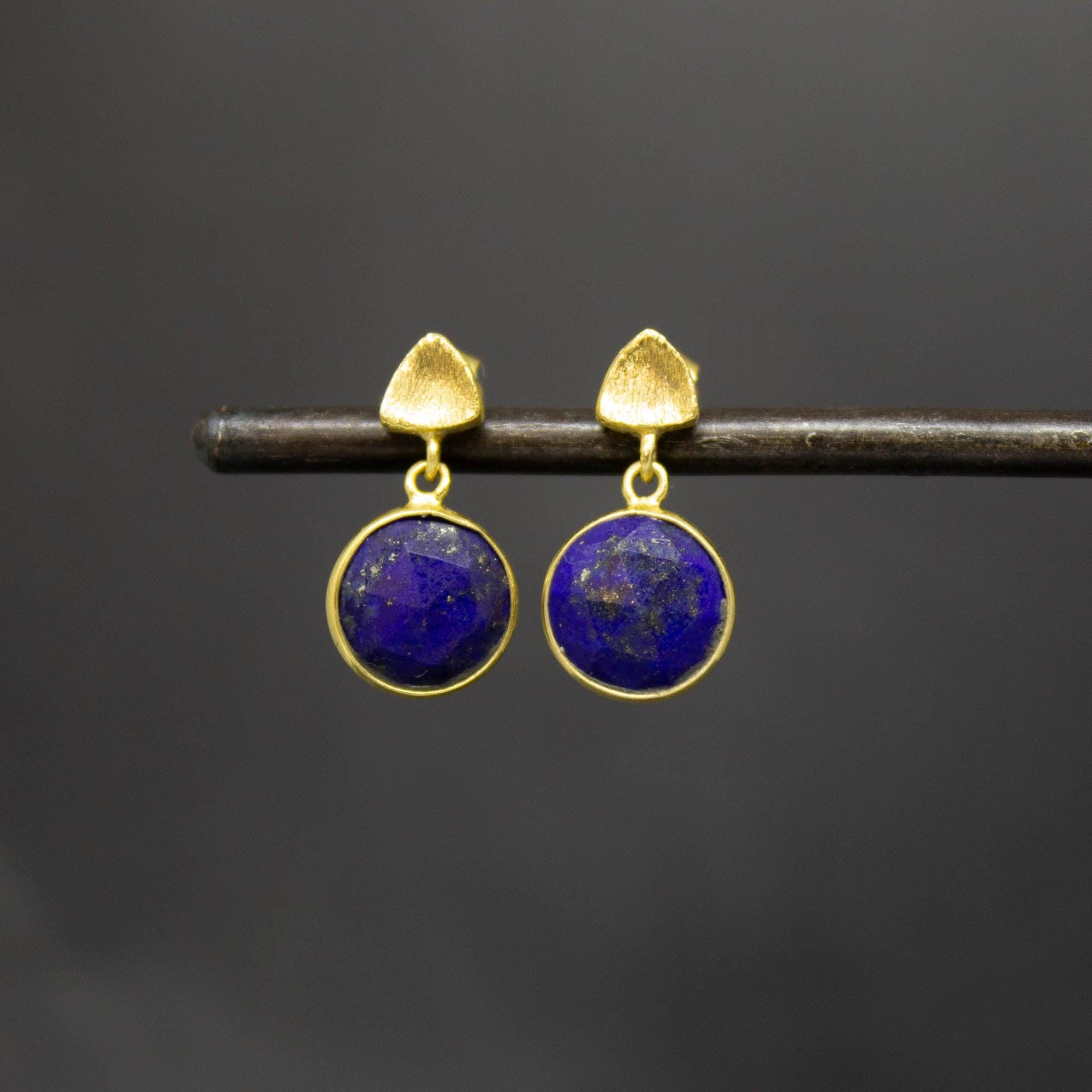 18ct Gold Vermeil Round Lapis Lazuli Drop Earrings – Rococo Jewellery