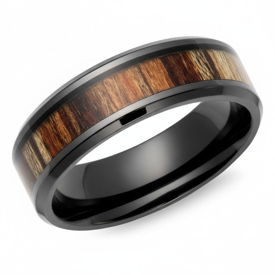 Wood Inlay Black Zirconium Ring – Rococo Jewellery