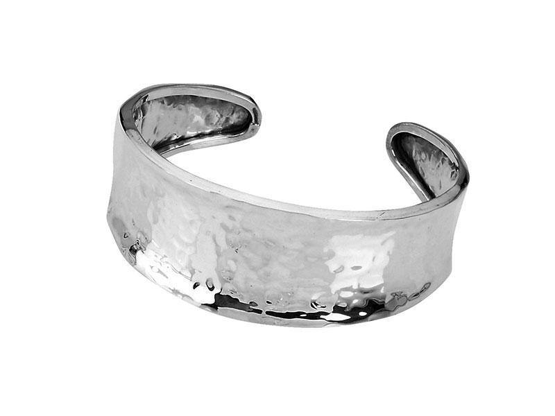 Wide Hammered Cuff Bangle - Sterling Silver - Rococo Jewellery
