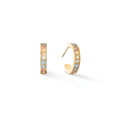 Coeur De Lion Gold Multicoloured Pastel Crystal Hoop Earrings - Rococo Jewellery