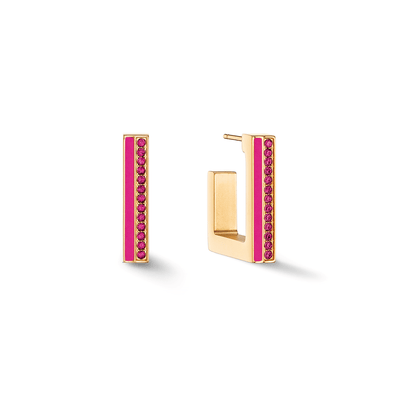 Coeur De Lion Gold and Pink Crystal Stripe Square Hoop Earrings - Rococo Jewellery