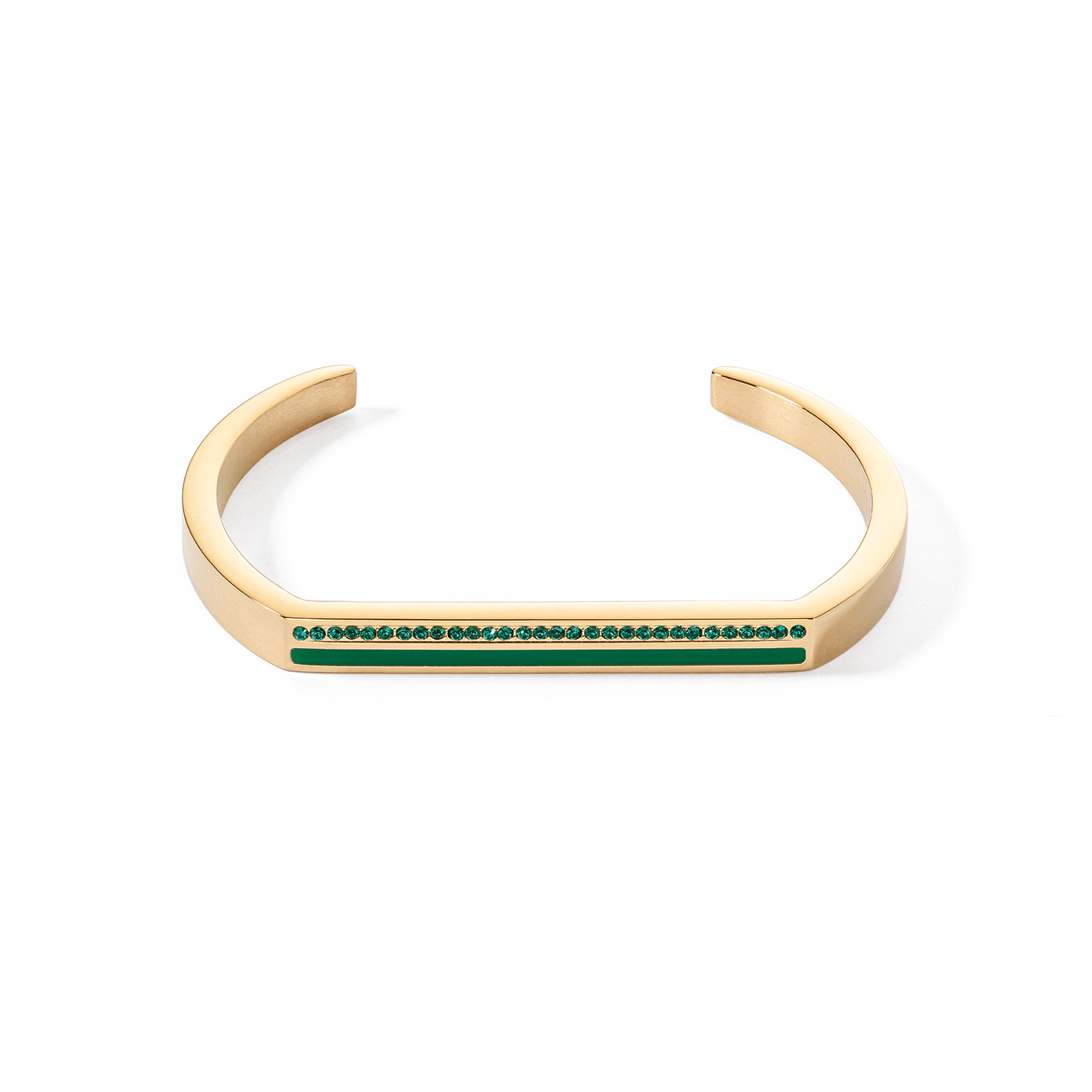 Coeur De Lion Gold and Green Crystal Square Stripes Bangle Cuff