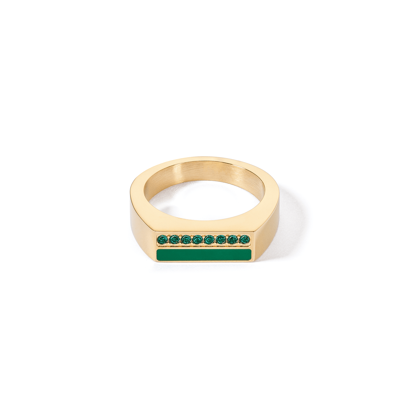 Coeur De Lion Gold and Green Crystal Stripes Square Ring - Rococo Jewellery