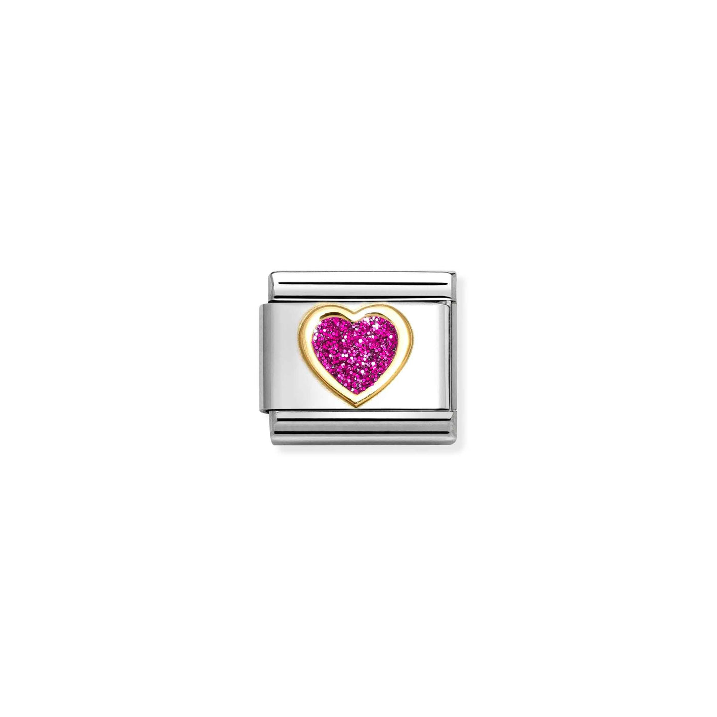 Nomination Classic Gold Fuchsia Glitter Heart Charm - Rococo Jewellery