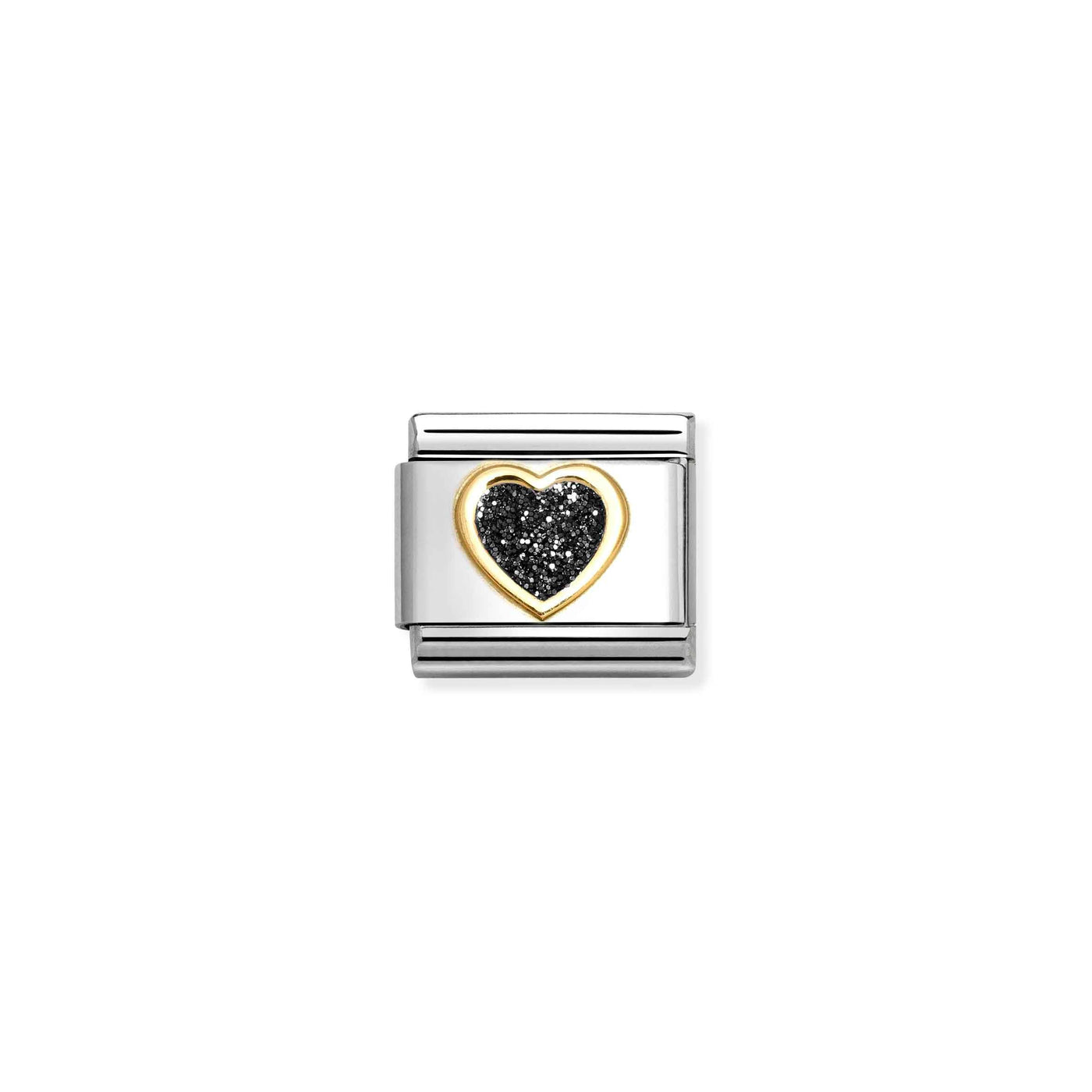 Nomination Classic Gold Black Glitter Heart Charm - Rococo Jewellery