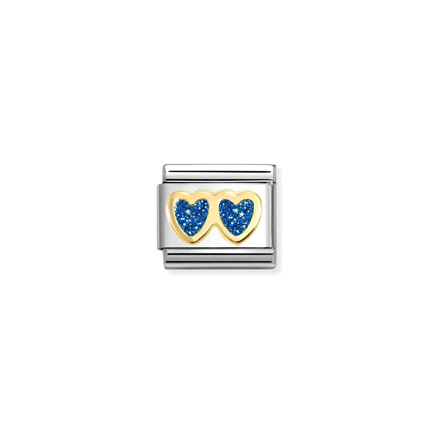 Nomination Classic Gold Blue Glitter Double Heart Charm - Rococo Jewellery
