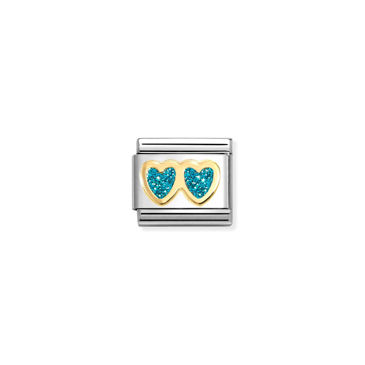 Nomination Classic Gold Turquoise Glitter Double Heart Charm - Rococo Jewellery