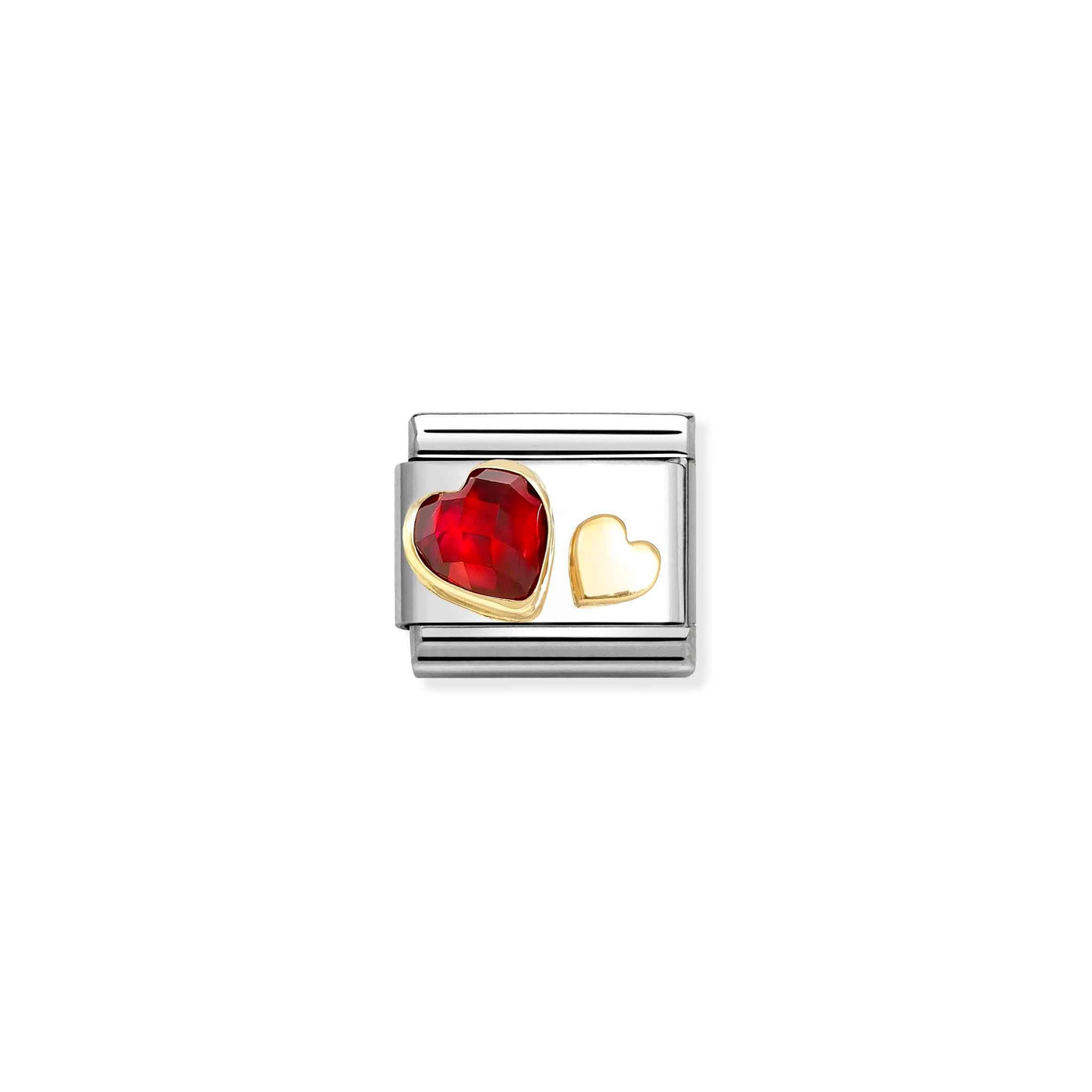 Nomination Classic Red Zirconia and Gold Hearts Link Charm - Rococo Jewellery