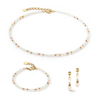 Coeur De Lion Romantic Pearl and Rose Quartz Drop Earrings - Rococo Jewellery