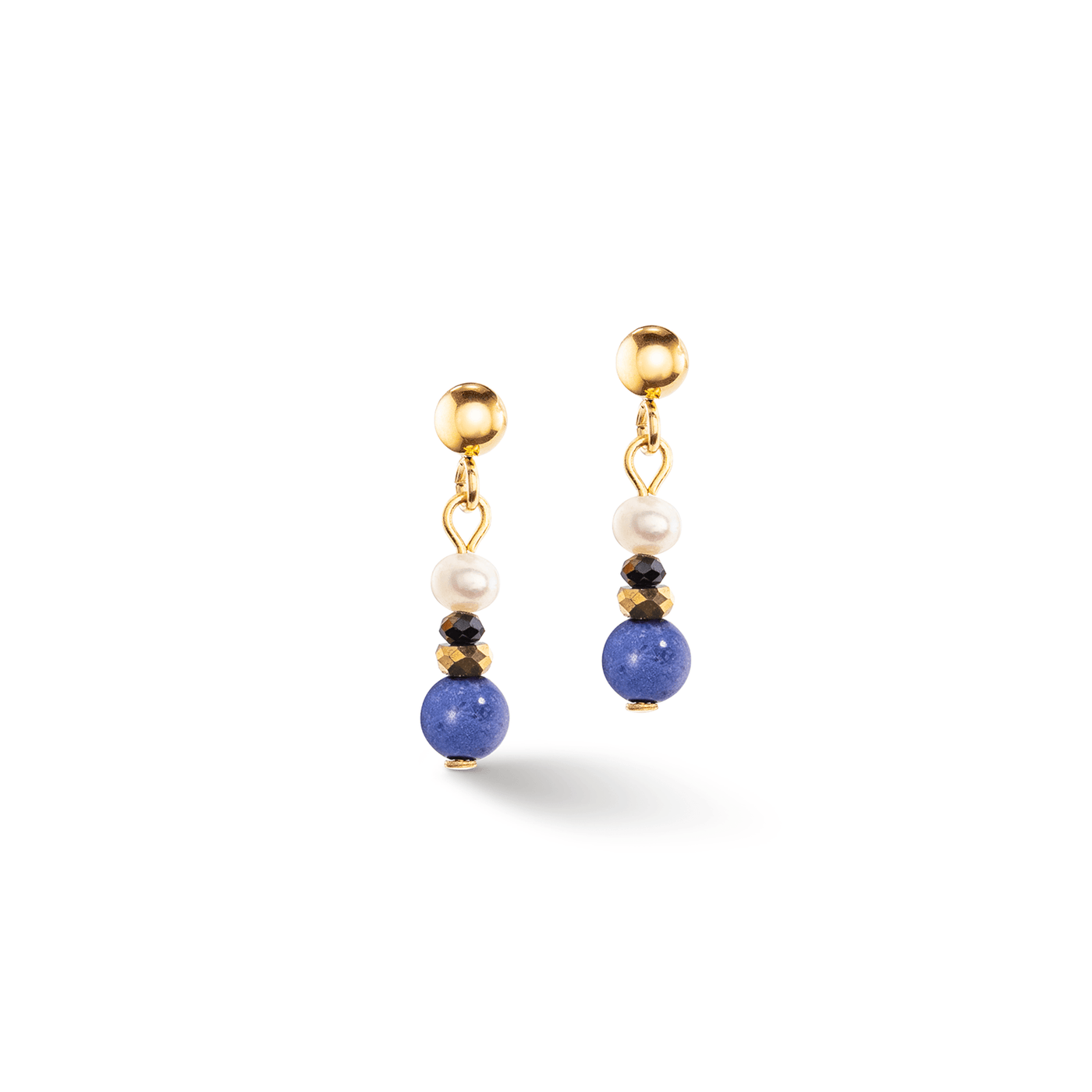 Coeur De Lion Gold Pearl and Sodalite Flow Drop Earrings - Rococo Jewellery
