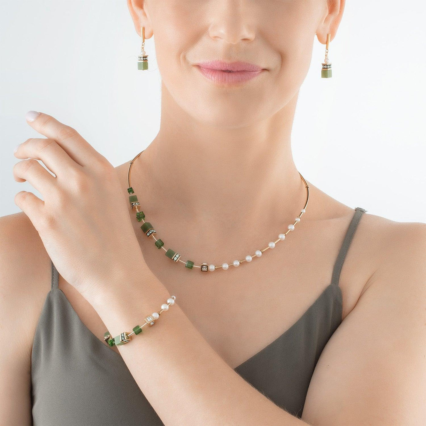 Coeur De Lion GeoCUBE® Fusion Gold Green and Pearl Bracelet - Rococo Jewellery