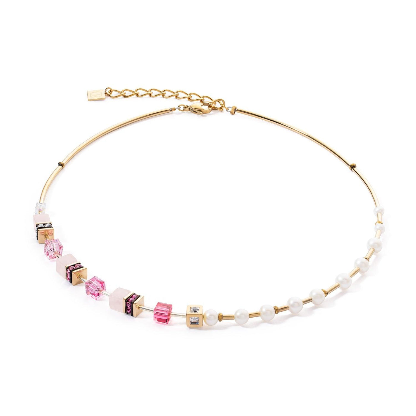 Coeur De Lion GeoCUBE® Gold Pink and Pearl Necklace - Rococo Jewellery