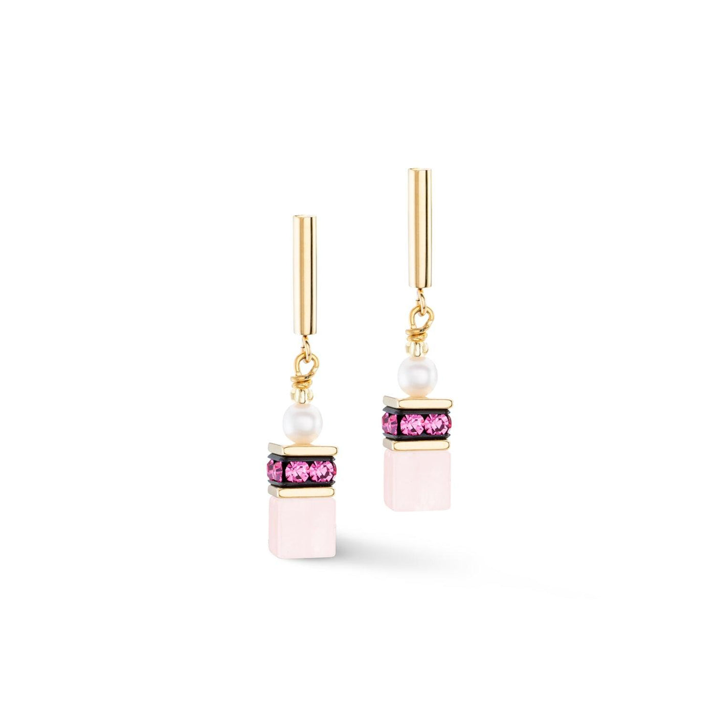 Coeur De Lion GeoCUBE® Gold Pink and Pearl Earrings - Rococo Jewellery