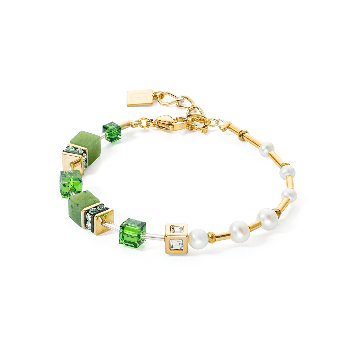 Coeur De Lion GeoCUBE® Fusion Gold Green and Pearl Bracelet - Rococo Jewellery