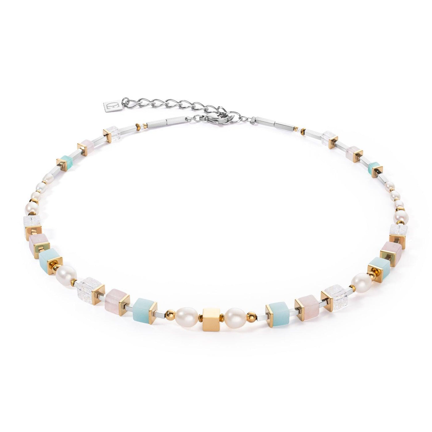 Coeur De Lion Classic Romantic Cubes & Pearls Bicolour Necklace