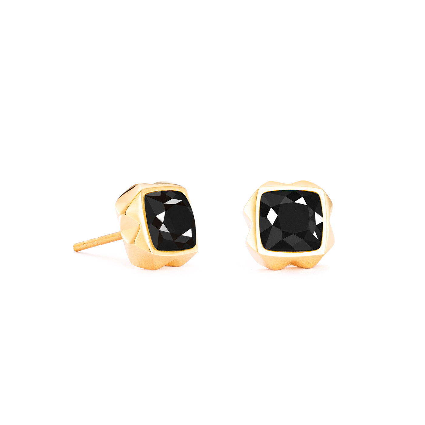 Coeur De Lion Square Gold Black Onyx Spikes Stud Earrings