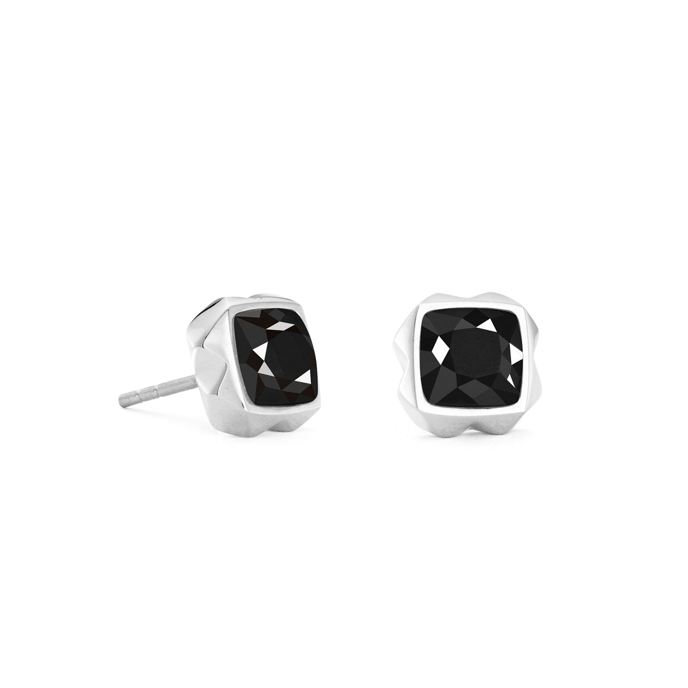 Coeur De Lion Square Silver Black Onyx Spikes Stud Earrings