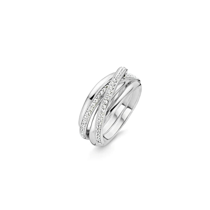 Ti Sento Sterling Silver Cubic Zirconia Twisted Bands Ring