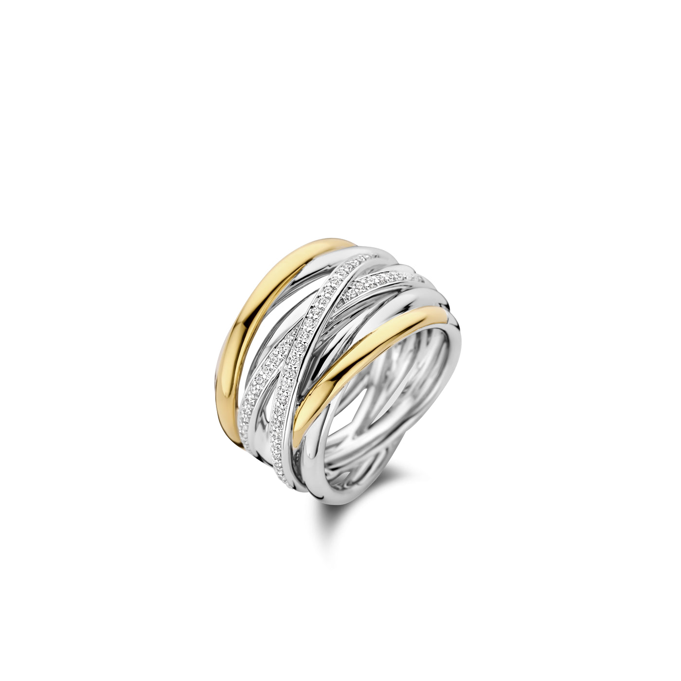 Ti Sento Gold Silver Cubic Zirconia Twisted Bands Ring