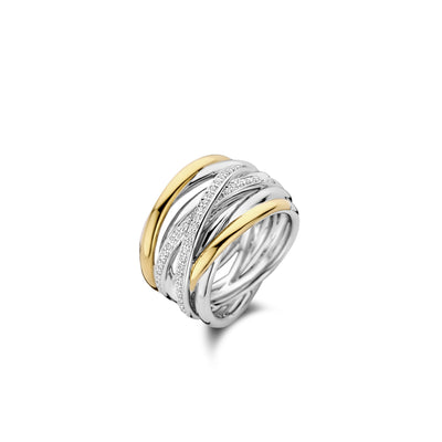 Ti Sento Gold Silver Cubic Zirconia Twisted Bands Ring