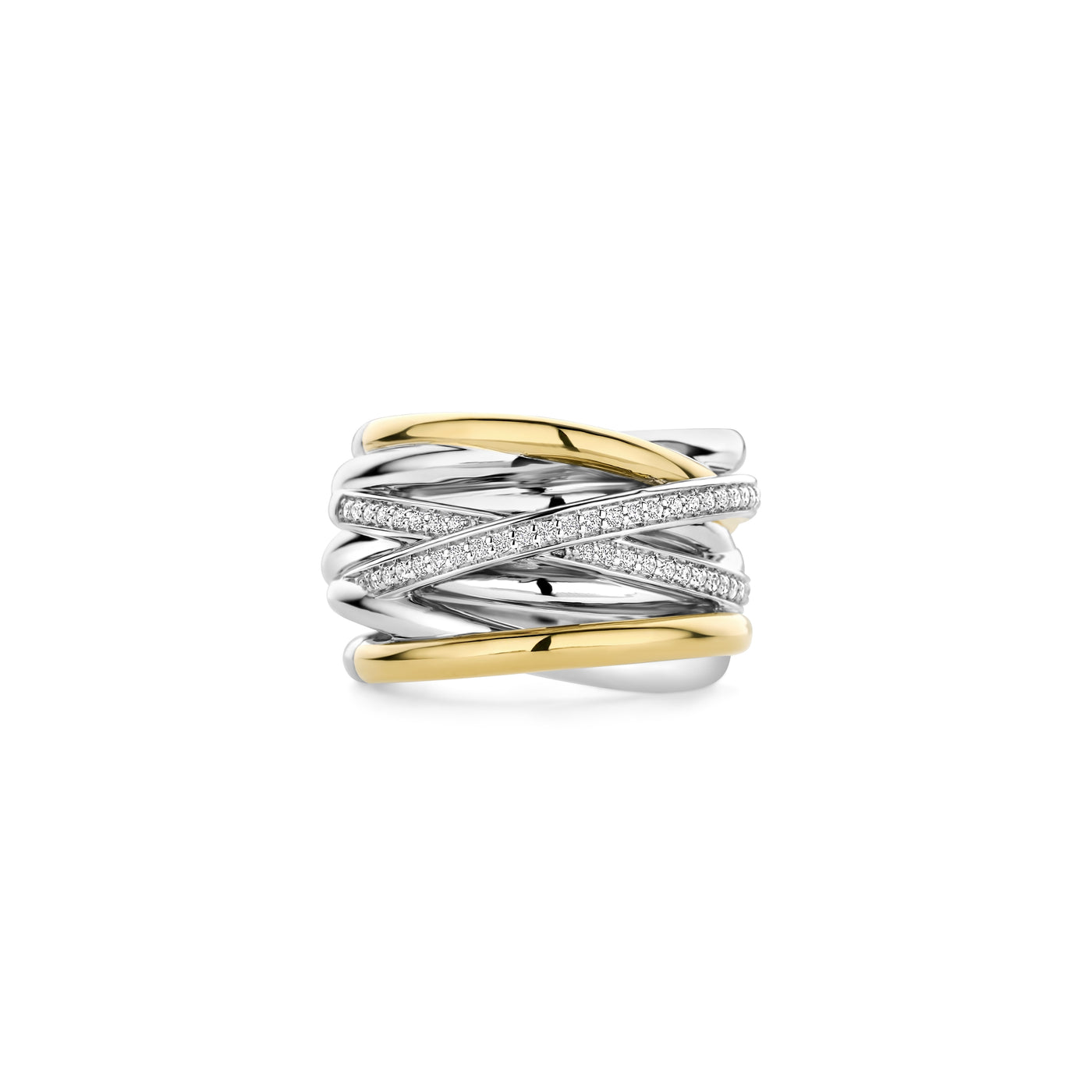 Ti Sento Gold Silver Cubic Zirconia Twisted Bands Ring