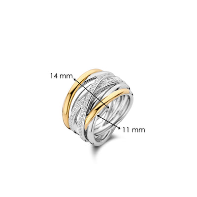 Ti Sento Gold Silver Cubic Zirconia Twisted Bands Ring