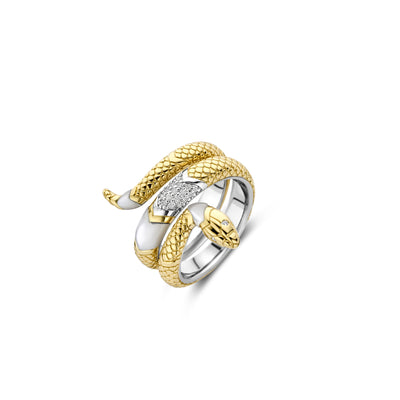 Ti Sento Gold Vermeil Pearl Cubic Zirconia Snake Ring