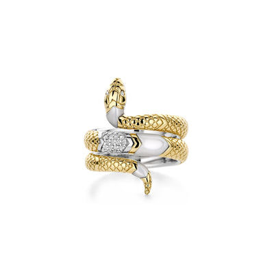 Ti Sento Gold Vermeil Pearl Cubic Zirconia Snake Ring