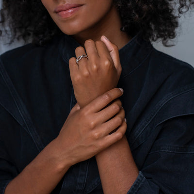 Ti Sento Sterling Silver Geometric Chain Ring