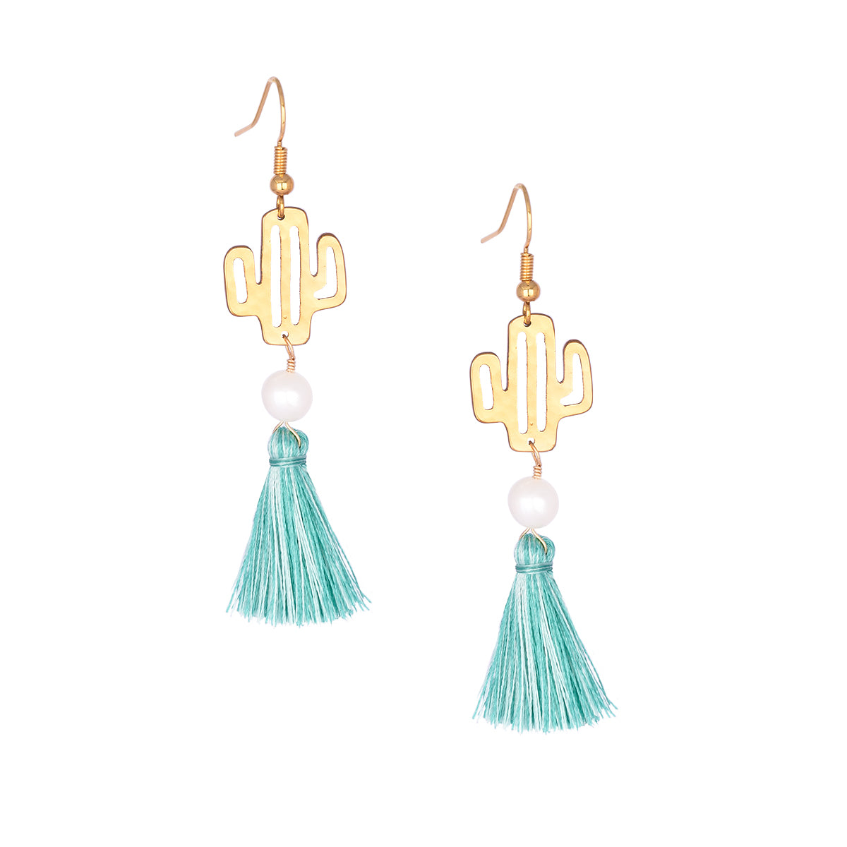 Mishky Gold and Blue Cactus Tassel Earrings