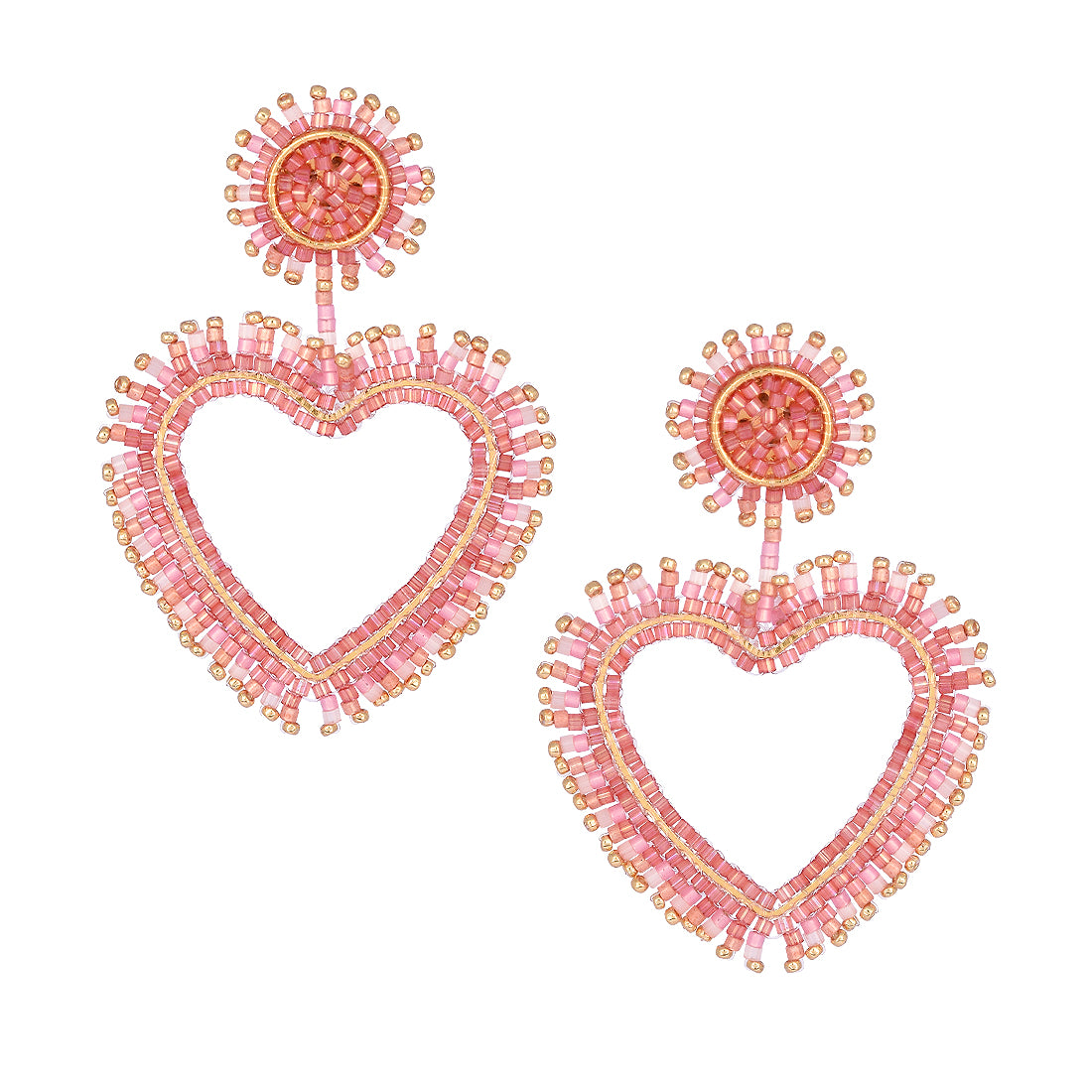 Mishky Fringe Pink and Gold Heart Earrings