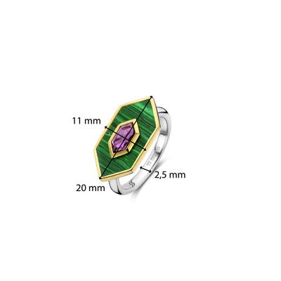 Ti Sento Gold Vermeil Malachite Green and Amethyst Purple Ring - Rococo Jewellery
