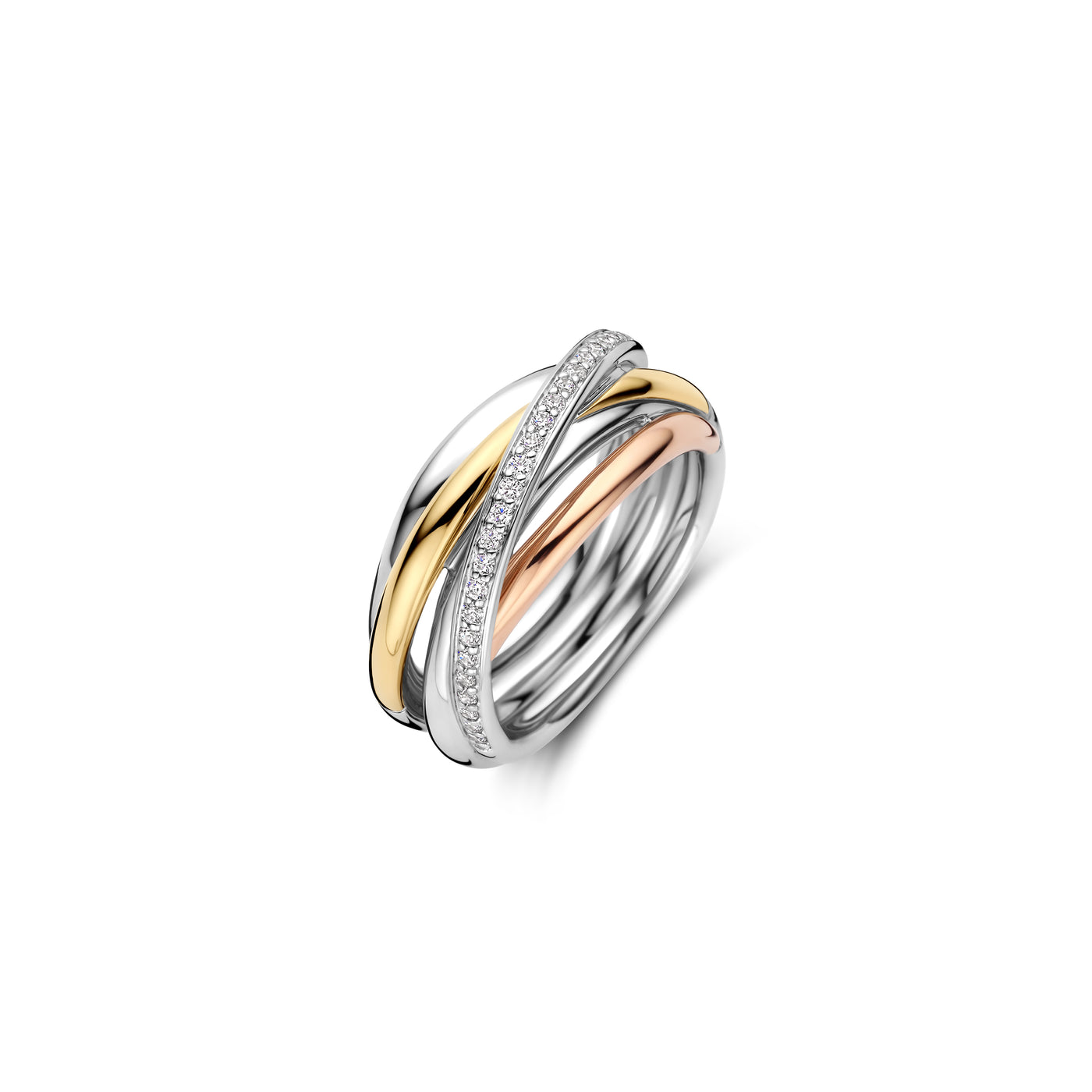 Ti Sento Intertwined Tricolour Bands Ring