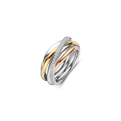 Ti Sento Intertwined Tricolour Bands Ring