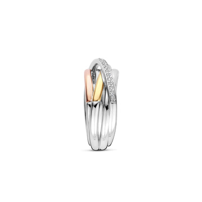 Ti Sento Intertwined Tricolour Bands Ring