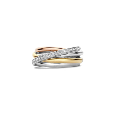 Ti Sento Intertwined Tricolour Bands Ring