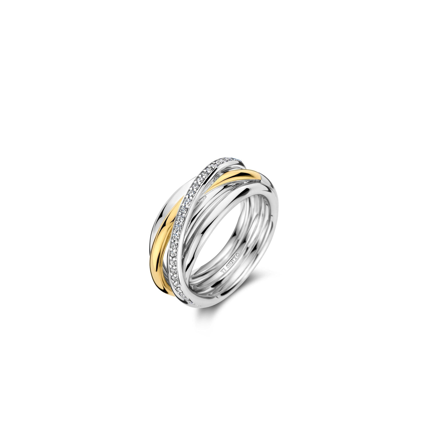 Ti Sento Gold and Silver Cubic Zirconia Intertwined Bands Ring