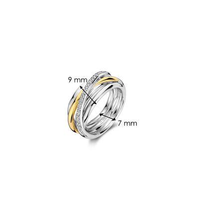 Ti Sento Gold and Silver Cubic Zirconia Intertwined Bands Ring