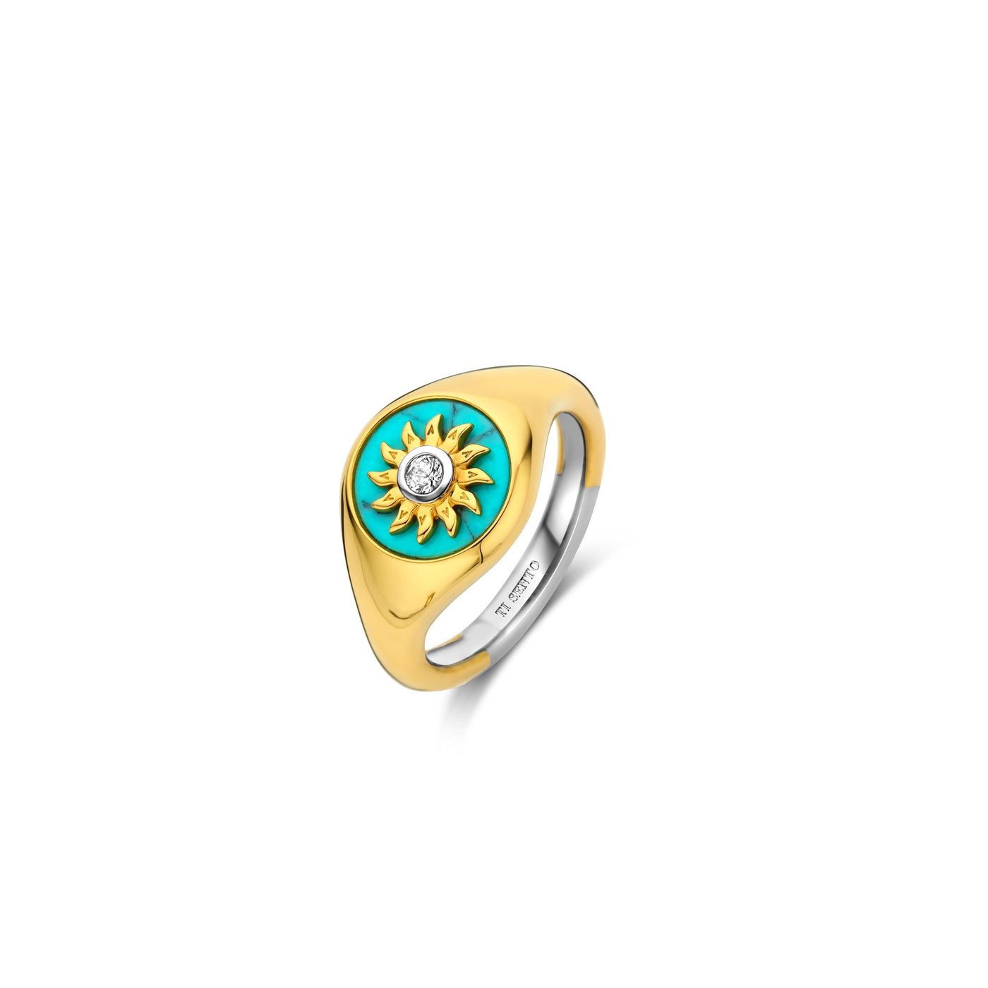 Ti Sento Gold Turquoise Sun Cubic Zirconia Ring - Rococo Jewellery