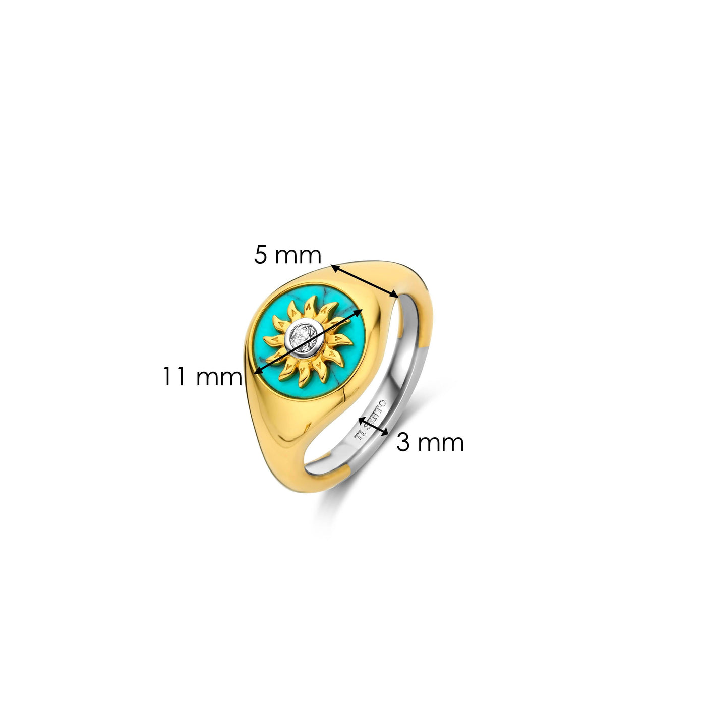 Ti Sento Gold Turquoise Sun Cubic Zirconia Ring