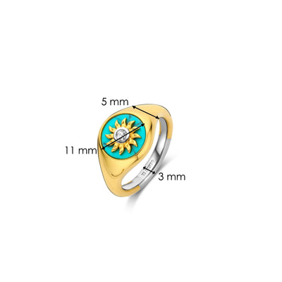 Ti Sento Gold Turquoise Sun Cubic Zirconia Ring