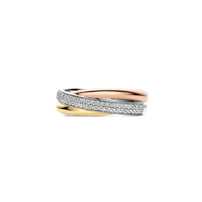 Ti Sento Gold Rose Gold Silver Zirconia Ring
