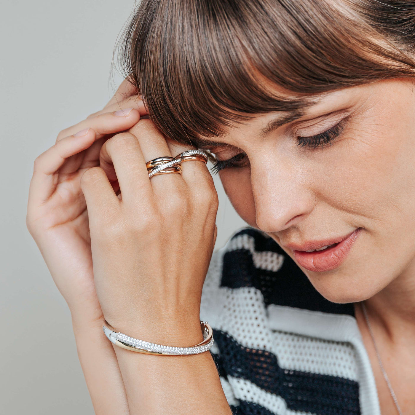 Ti Sento Gold Rose Gold Silver Zirconia Ring