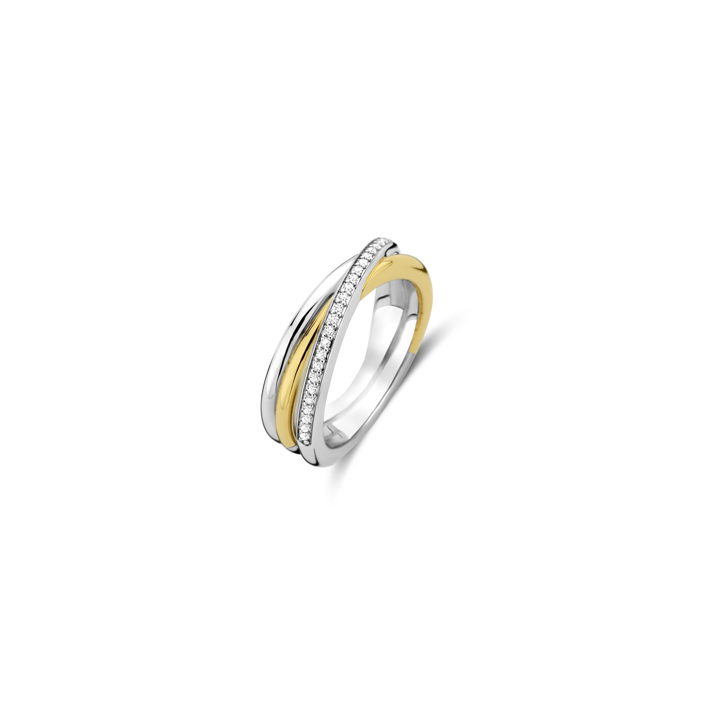 Ti Sento Gold Silver Cubic Zirconia Intertwined Bands Ring