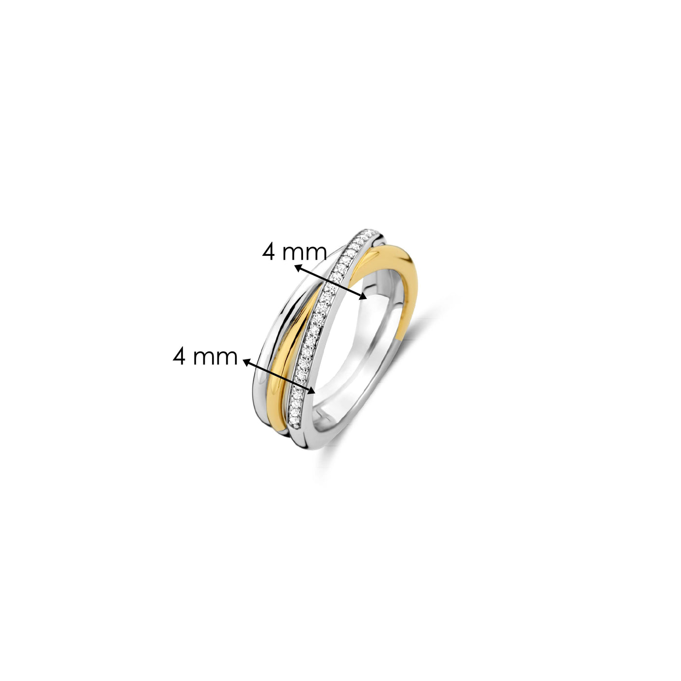 Ti Sento Gold Silver Cubic Zirconia Intertwined Bands Ring