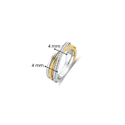 Ti Sento Gold Silver Cubic Zirconia Intertwined Bands Ring