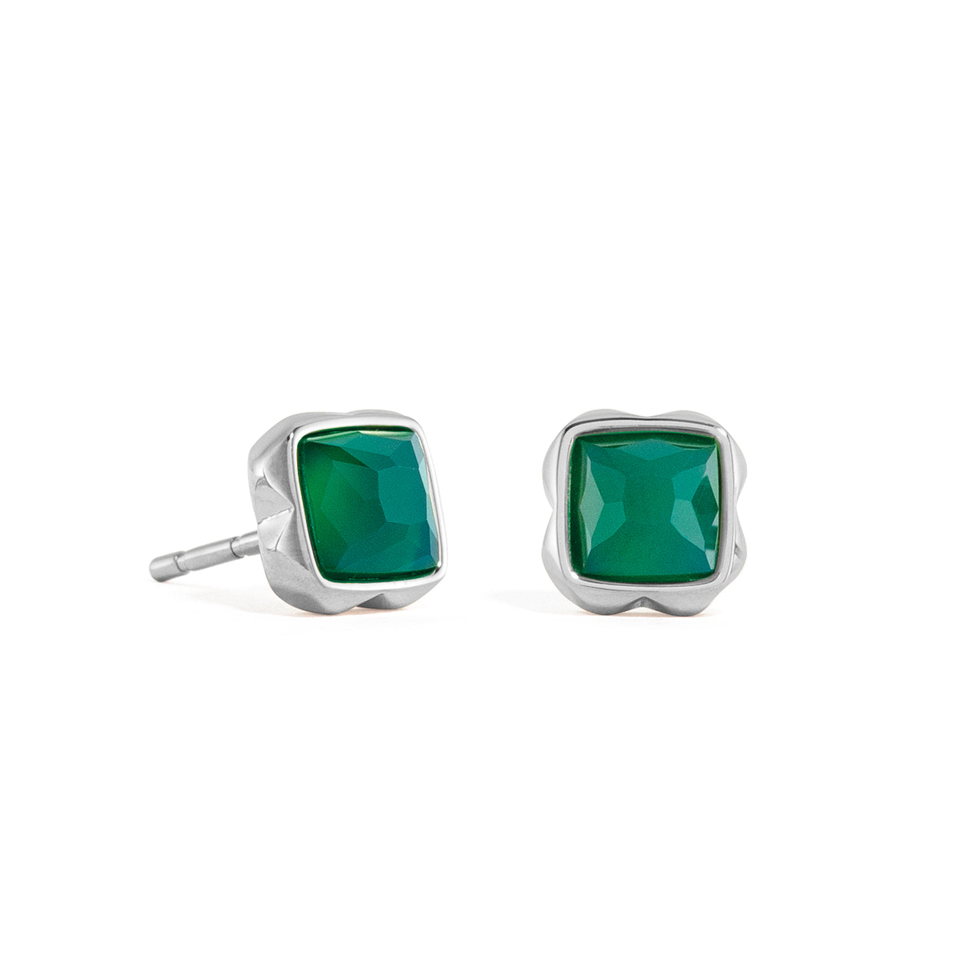 Coeur De Lion May Birthstone Green Agate Stud Earrings